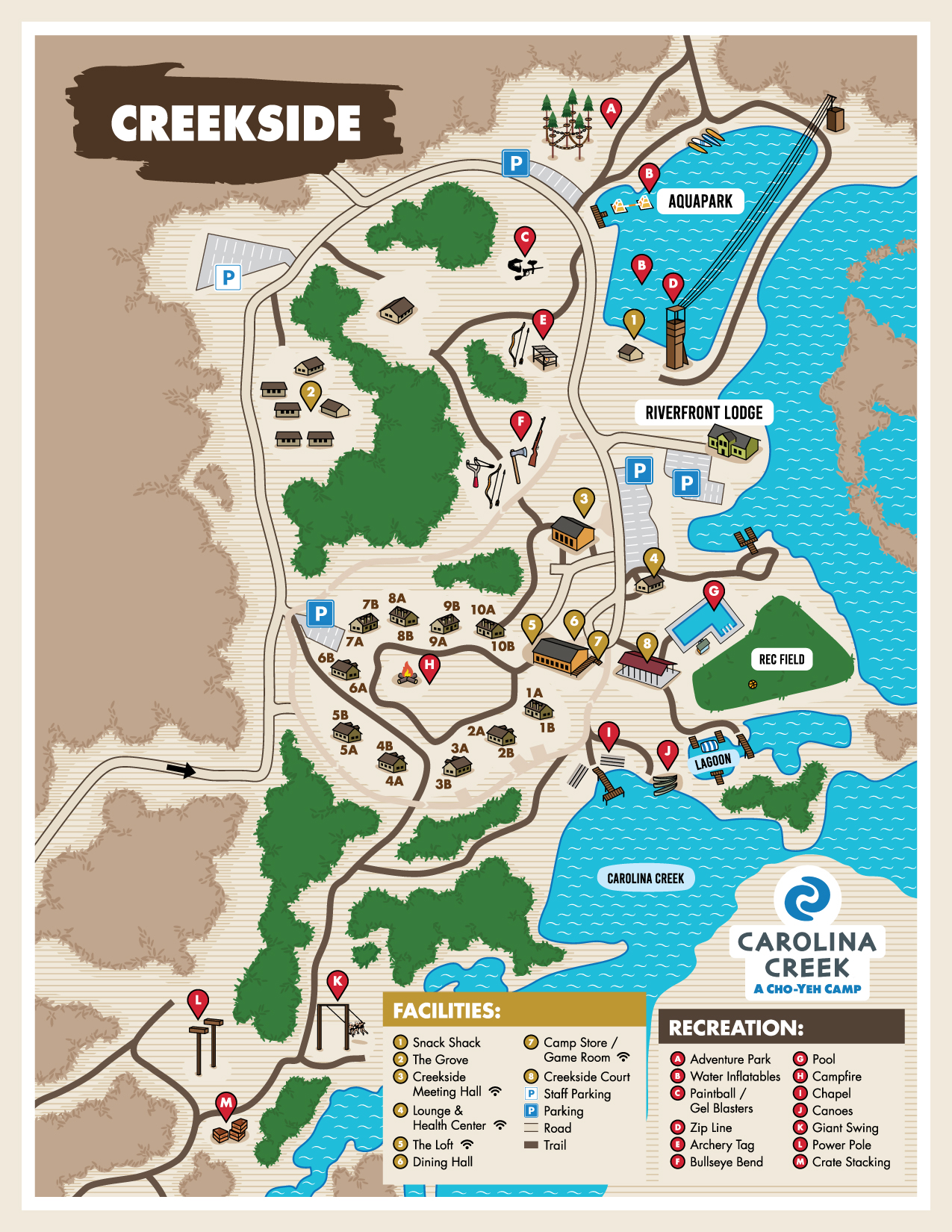 Creekside — Wooded cabins along the creek
