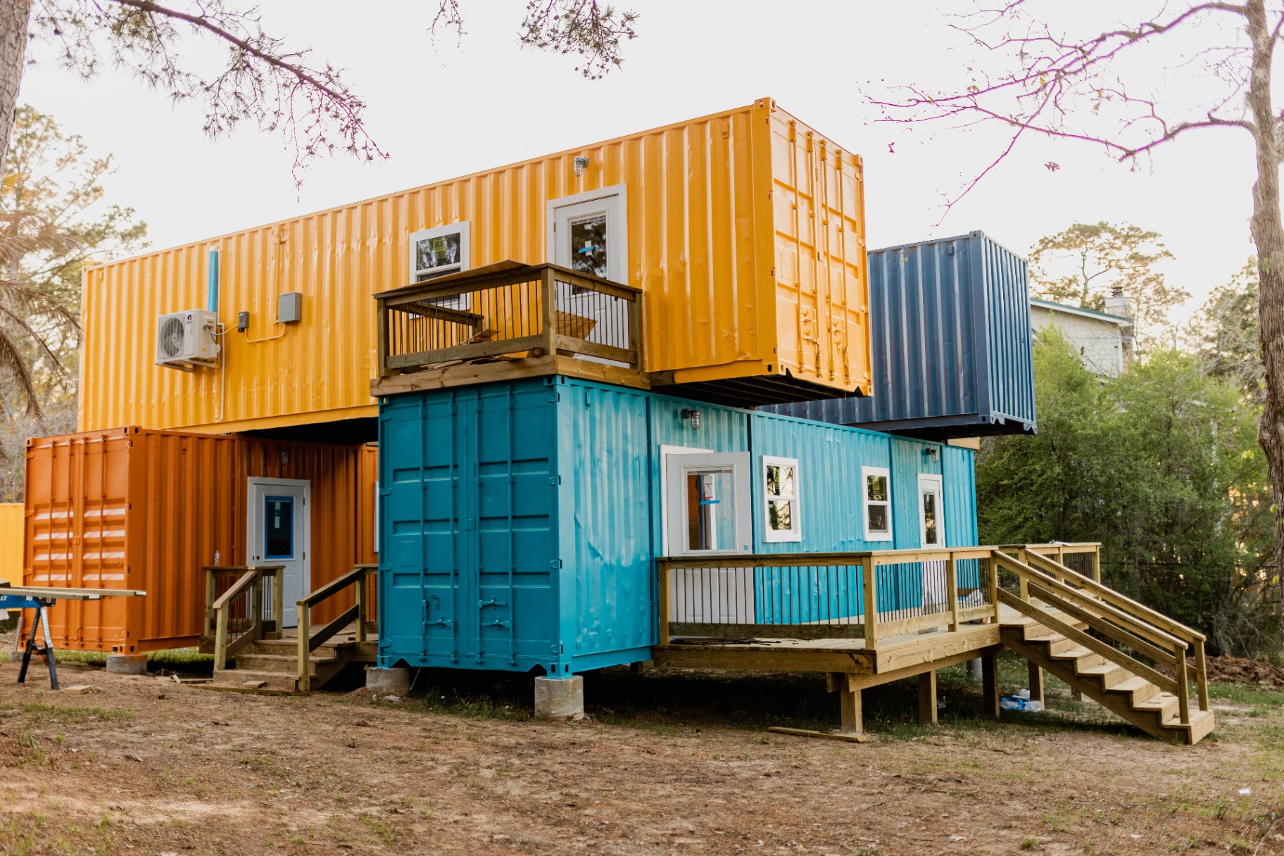 Stacked container cabin exterior