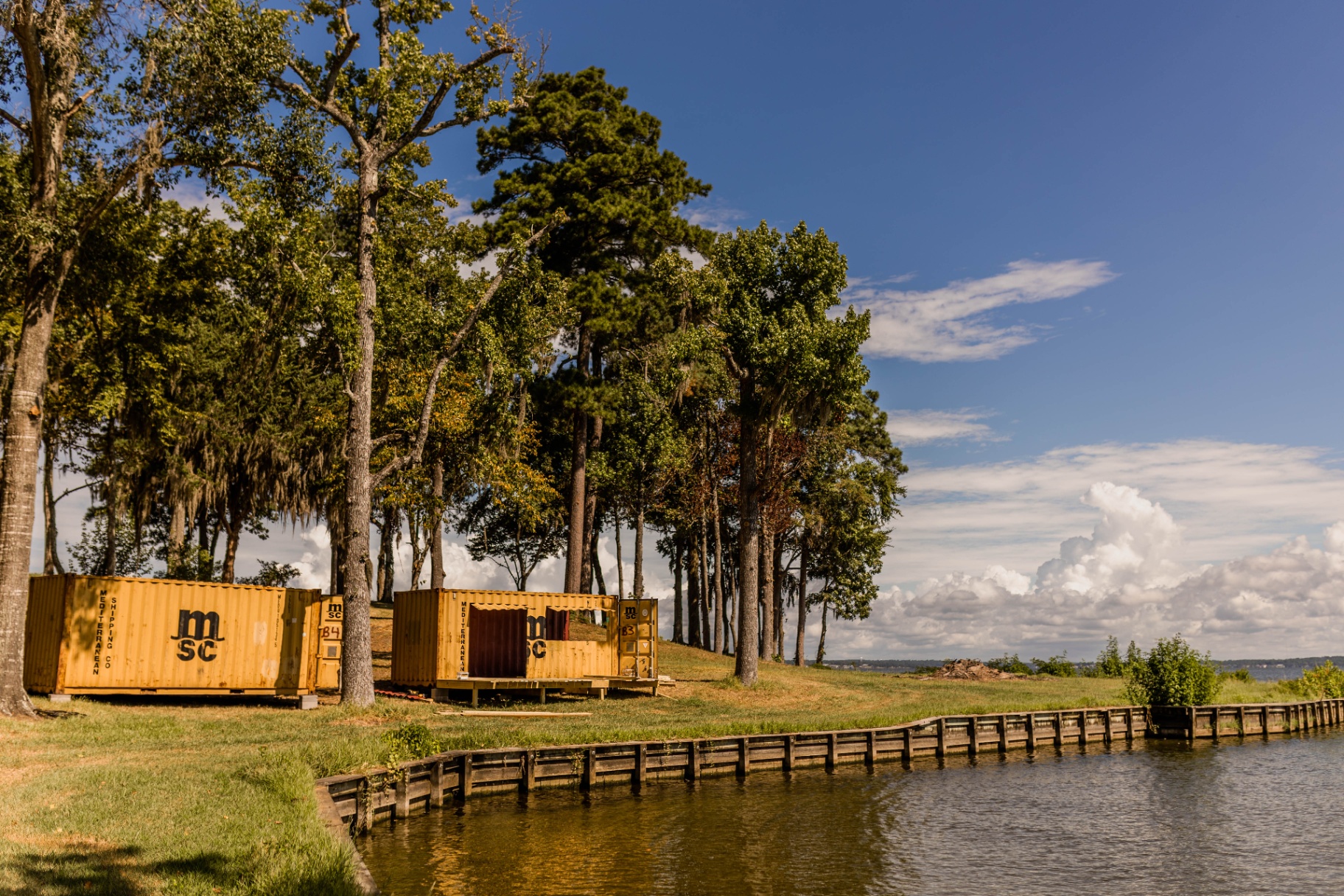 Cabins along the water